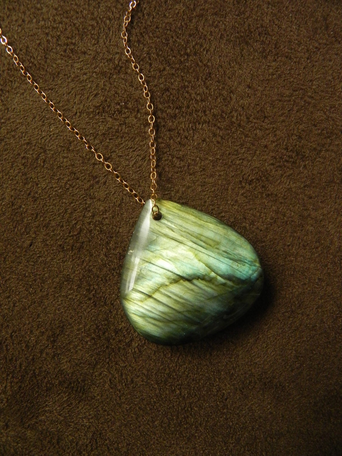 Large Fiery Labradorite Pear Teardrop and 14kt Gold Filled Statement Necklace