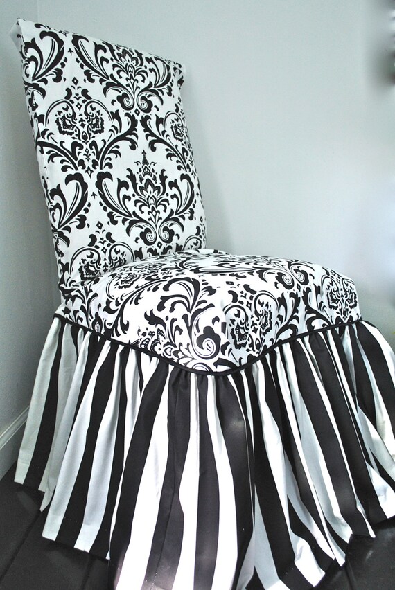 Damask and Stripe Chair Slipcover by PaulaAndErika on Etsy