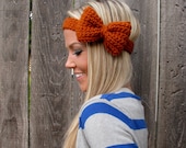 Burnt Orange Bow Headband with Natural Vegan Coconut Shell Buttons - Adjustable