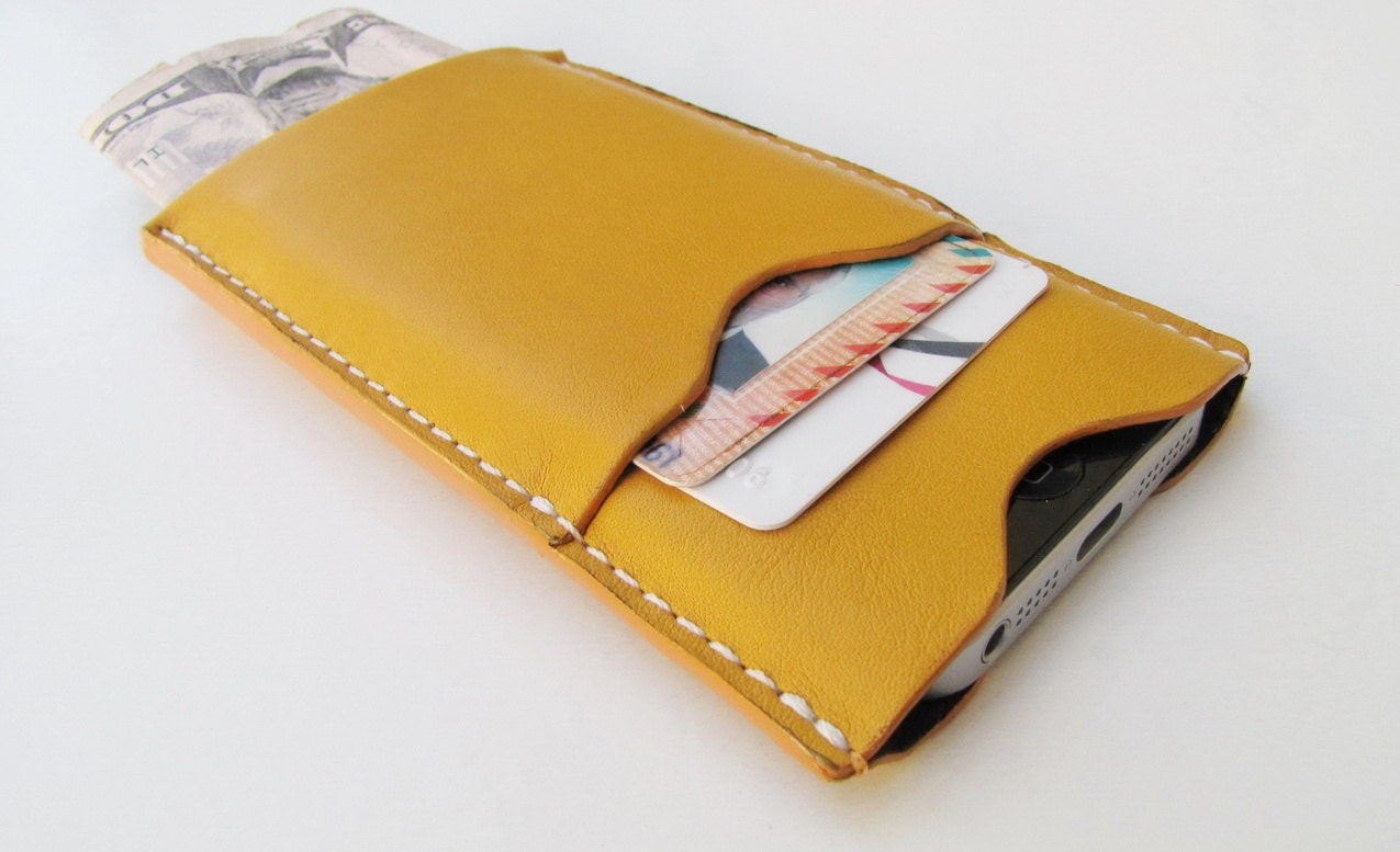 PERSONALIZED iPhone 5, Card Case & Wallet in Premium Selection, Honey Gold Goatskin. Leather Lining. Handmade Unique case