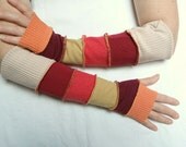 Gloves Mittens Arm Warmers Sleeves Fingerless Upcycled Sweaters Red Beige Mustard Eco Friendly Funky Style Winter Fashion cycled Clothing