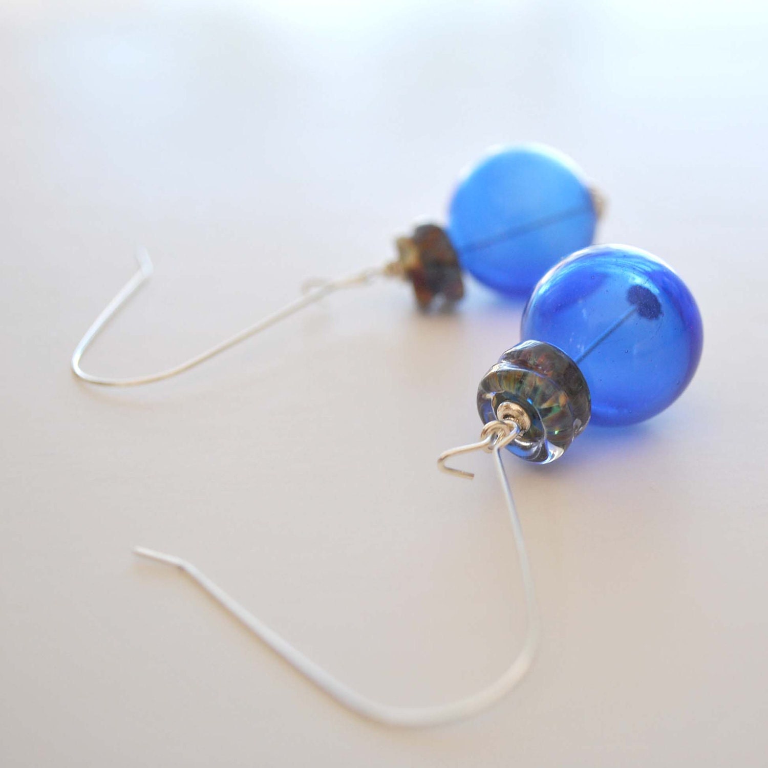 Midnight Blues Glass Earrings, royal blue, navy, long dangle, hollow, Cobalt light weight dangle earrings