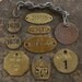 Vintage BRASS TAGS Vintage Numbered Oval 2-Hole Dog Coal Miner Locker Round Square Rectangle