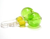 Green Earrings, Yellow Lemon Lime Sterling Silver Earrings August Birthday Summer Fashion Under 20
