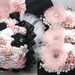 Brooch Bouquet and Bridesmaids Clutches in Blush Pink, White and Black