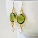 Green Peridot and Pearl Earrings - August Birthstone - 14KT Gold Fill