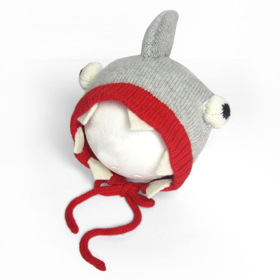 Shark Hat for Baby, Knitted Costume - Available in sizes to fit up to 18 months