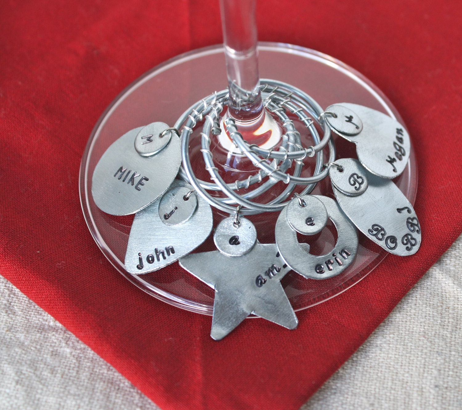 Wine Charm - 1 Custom Personalized Wine Marker - Up cycled Metal Eco Friendly