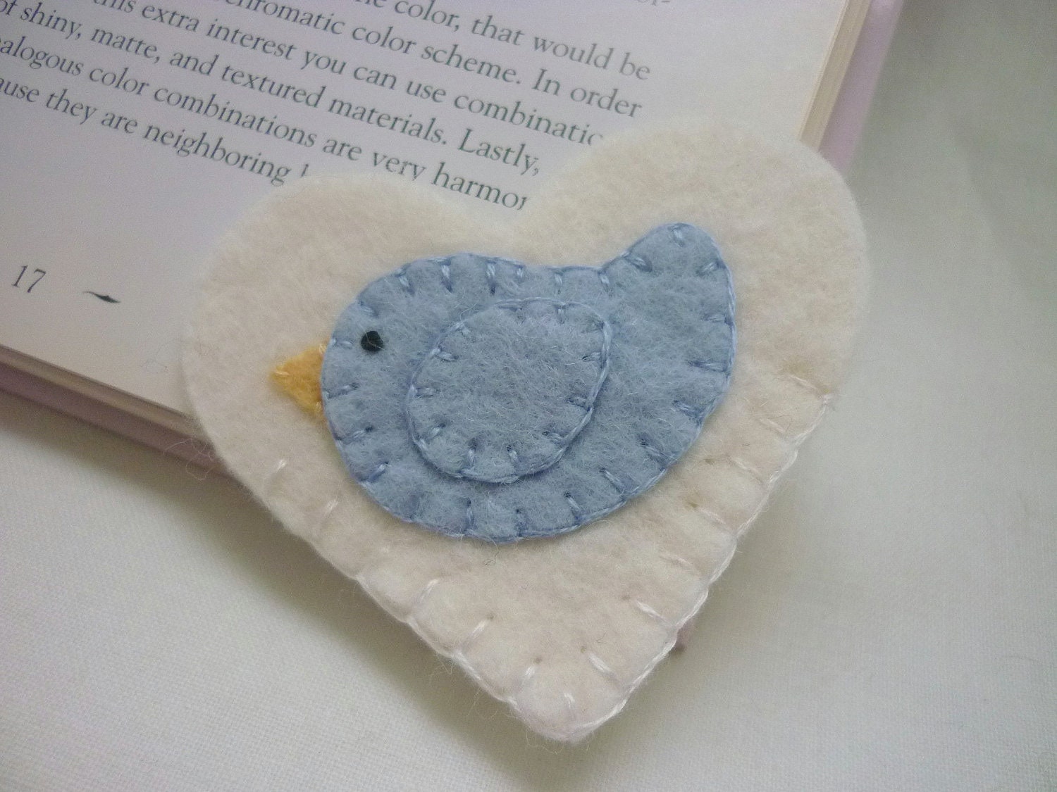 Felt Bookmark Embroidered Bird Corner Heart Shape