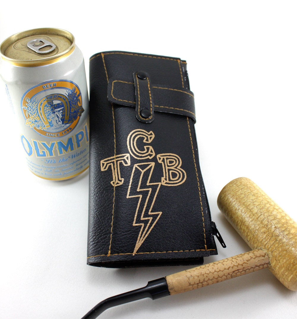 TCB Biker Wallet - Takin Care of Business SON - Black vinyl with Gold print