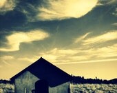 Old Shed and Clouds Photograph 11x14 - landscape shack clouds black white gray art print home decor