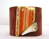 suede cuff bracelet - dark rust suede with jasper and mother of pearl - size 1