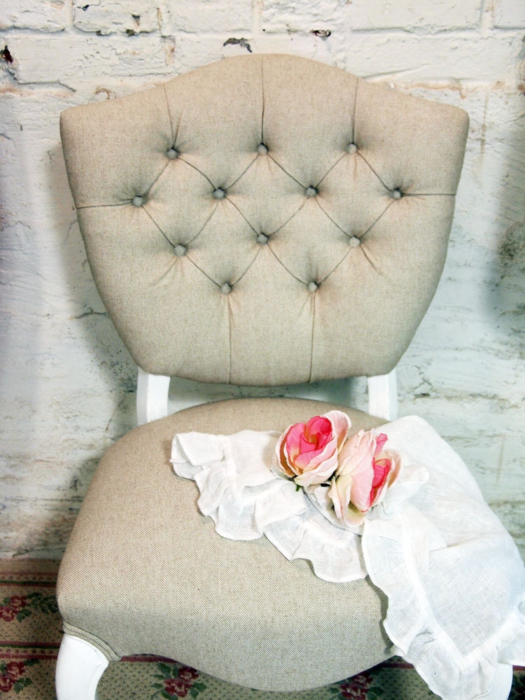 Painted Cottage Chic Shabby French Tufted Upholstered Chair