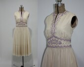 Weekend Sale - SALE vintage 60s cocktail dress - Mardi Gras purple tan rhinestone beaded party prom chiffon sun wedding