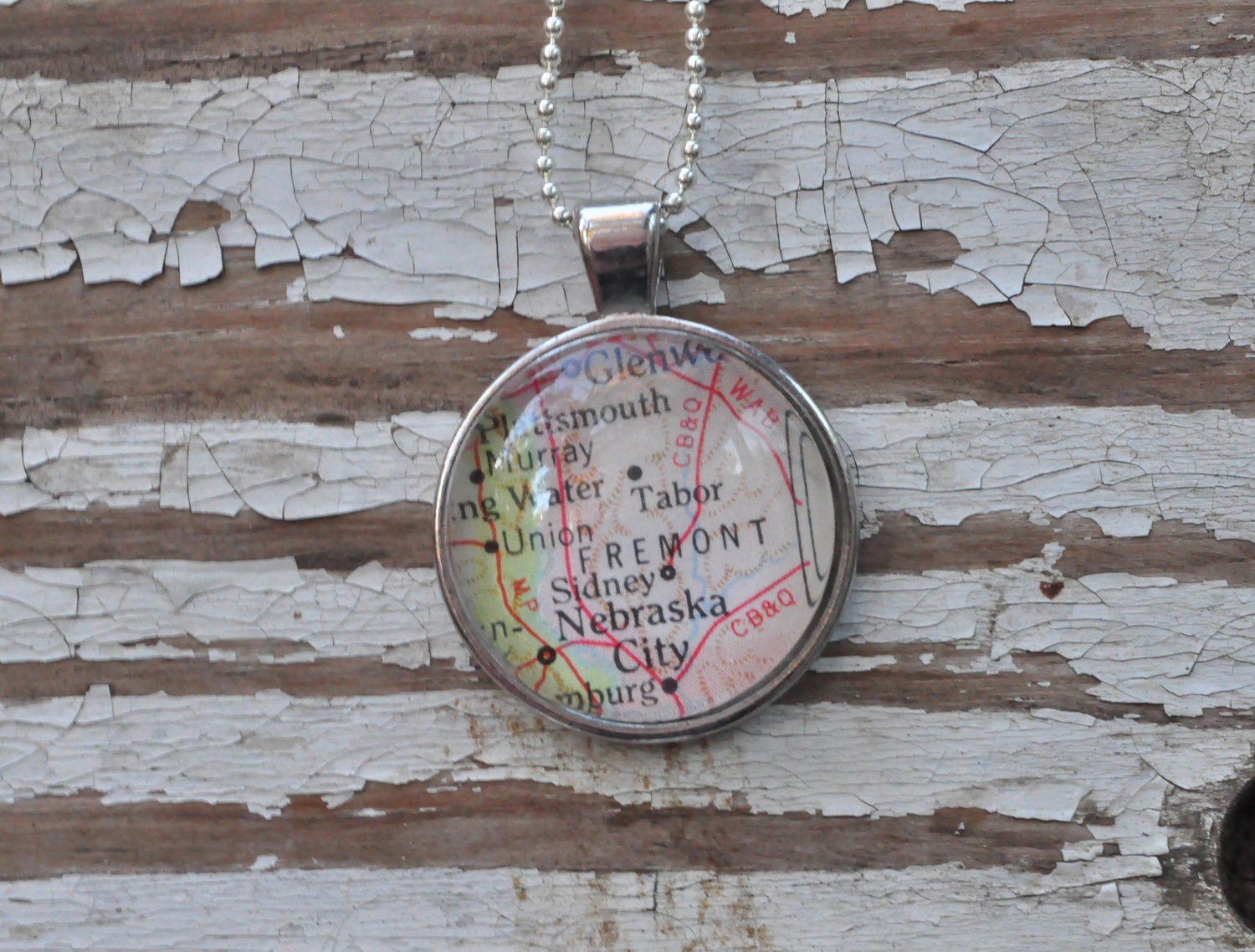 Map Pendant Necklace from Vintage Atlas NEBRASKA CITY Nebraska