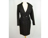 1950s brocade suit, black 50s suit, shawl collar, rhinestone buttons, Size M