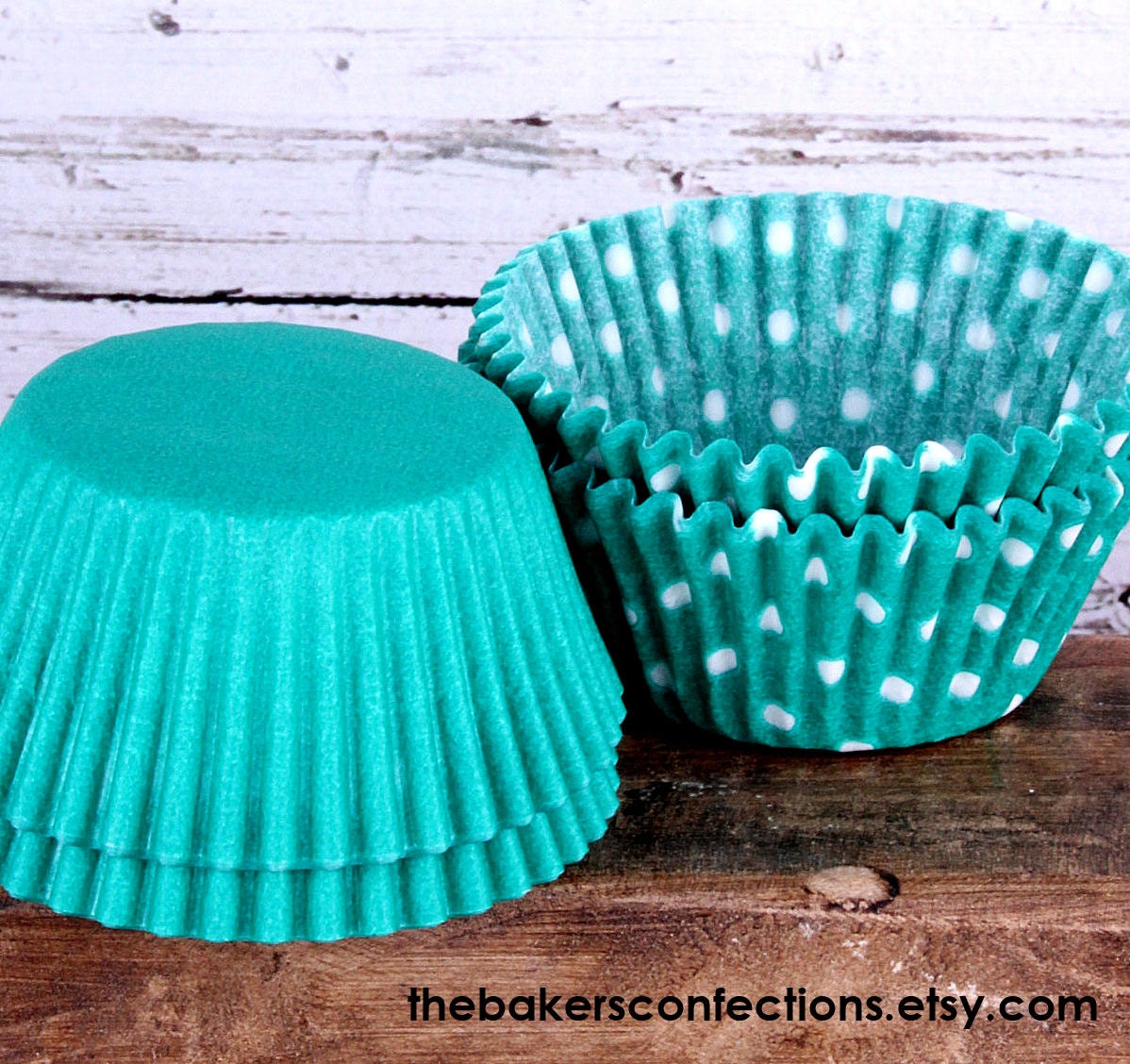 Jade Green Cupcake Liners in Polka Dots & Solid (50 count - 25 of each)