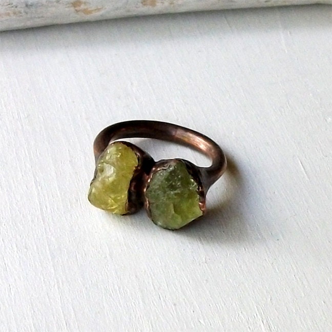 Copper Ring Garnet Ring Heliodor Gem Stone Green Apple Avocado Citrus Patina Raw Handmade Artisan