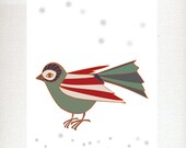 Little Birdie art 1 (Bird art print for kids, Singing bird, Snowflakes falling, Baby bird)