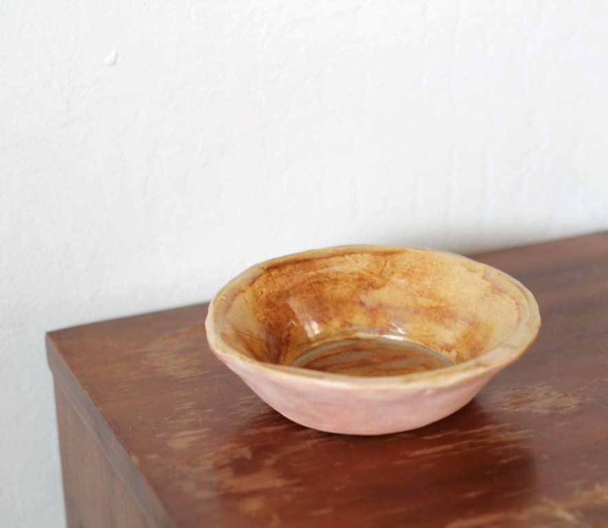 Unique Vintage Studio Pottery Bowl - pink & tan, warm autumn colors