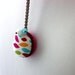 Pink Pleather Leatherette and Fabric Two Sided Necklace : Queen of the Mod Pod Necklace