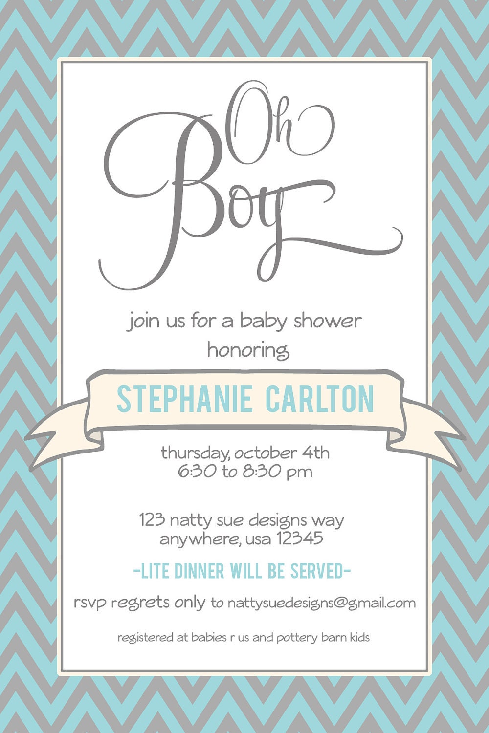 Chevron Baby Shower or Bridal Shower Invitation