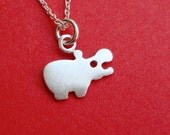 Tiny Hippo Necklace sterling silver teen children small Kids Teen jewelry gift girl cute charm necklace mom  for her spring