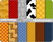 Little Cowboy Paper Pack (12 Sheets) - BUY 2 GET 2 FREE - Personal and Commercial Use - cowboy boots sheriff star horse shoe