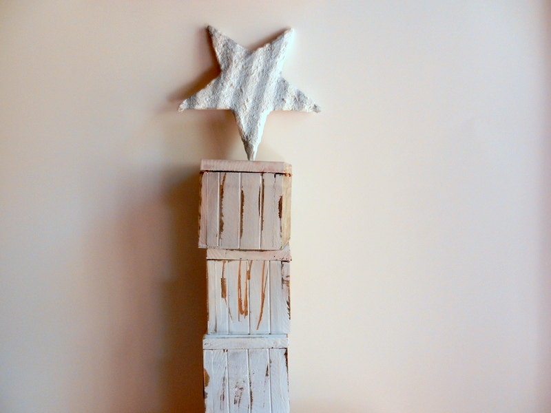 Star decor / mini Star Home Decor /  grey Home Decor / gray and White stripes / Bamboo and Stucco / wall art - CarriageOakCottage