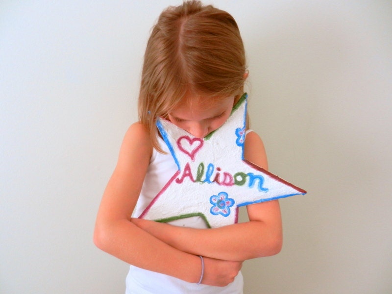 Custom Name Star Wall Decor /  Personalized Star Home Decor / Bamboo and Stucco wall art / childrens room art