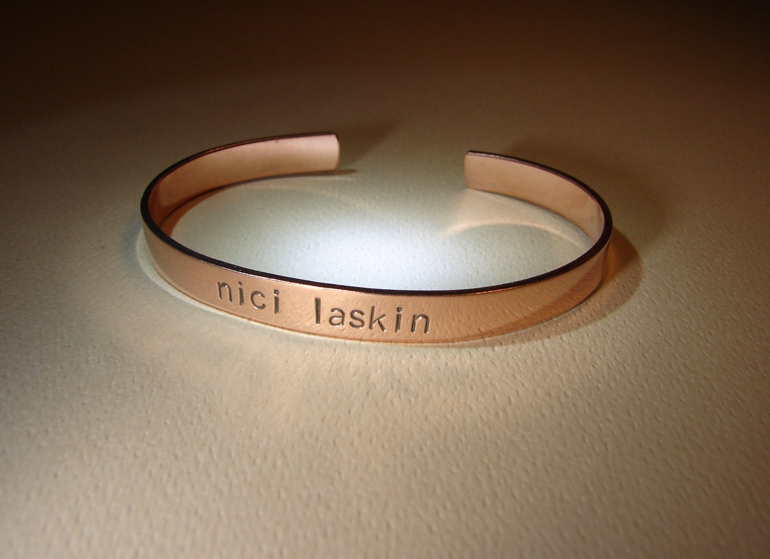 Copper cuff bracelet with personalized name
