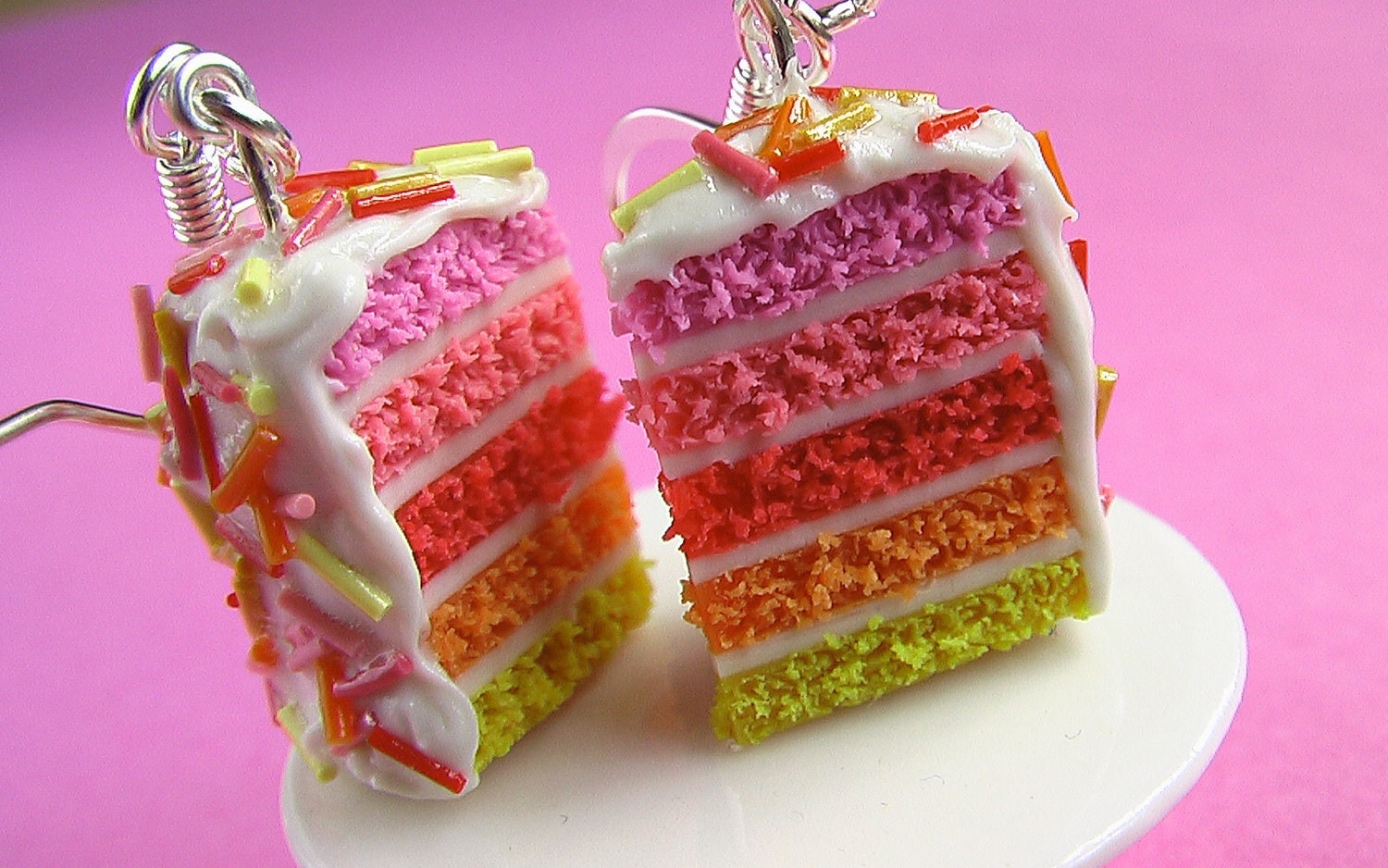 Polymer Clay Cake Rainbow Birthday Cake Earrings by mousemarket