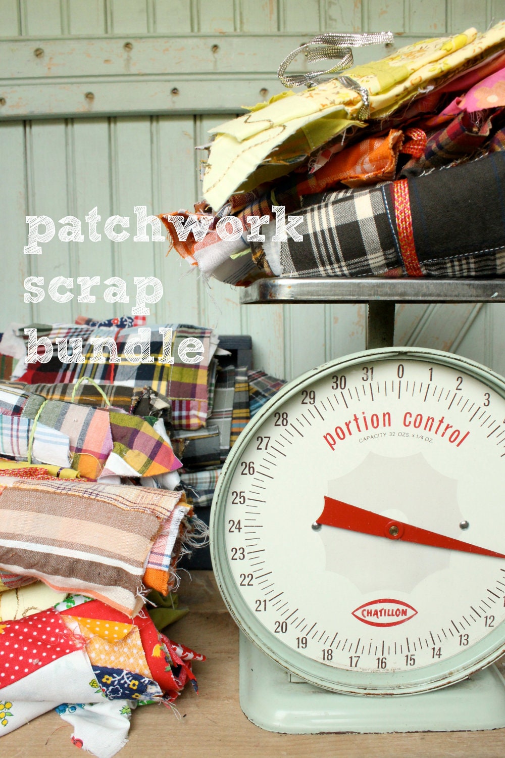 Patchwork Fabric Scrap Bundle - Destash - 1 Pound - Madras Patch Work Plaid Floral Brights