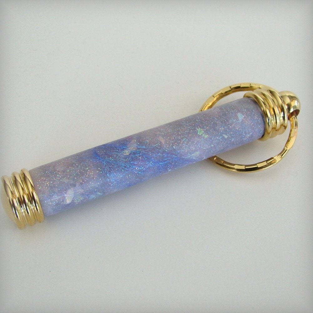 Translucent Polymer Clay with Purple Angelina Fibers and Glitter Secret Compartment Needle Holder Key Ring