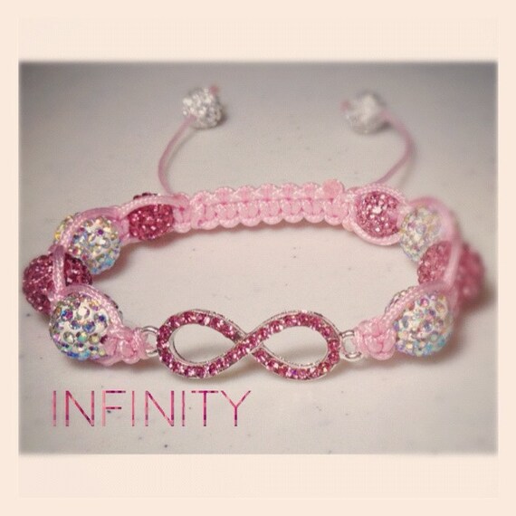 BallaBling Silver Pink Rhinestone Infinity Shamballa Bracelet with Swarovski Pink and Crystal AB Beads