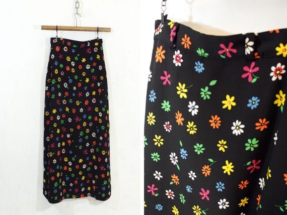 Groovy Black Floral Maxi Skirt XS S