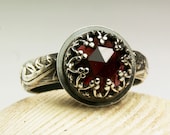 Red Garnet Ring, Sterling Silver, Natural Faceted Red Gemstone, Birthstone Ring, made to order in your size