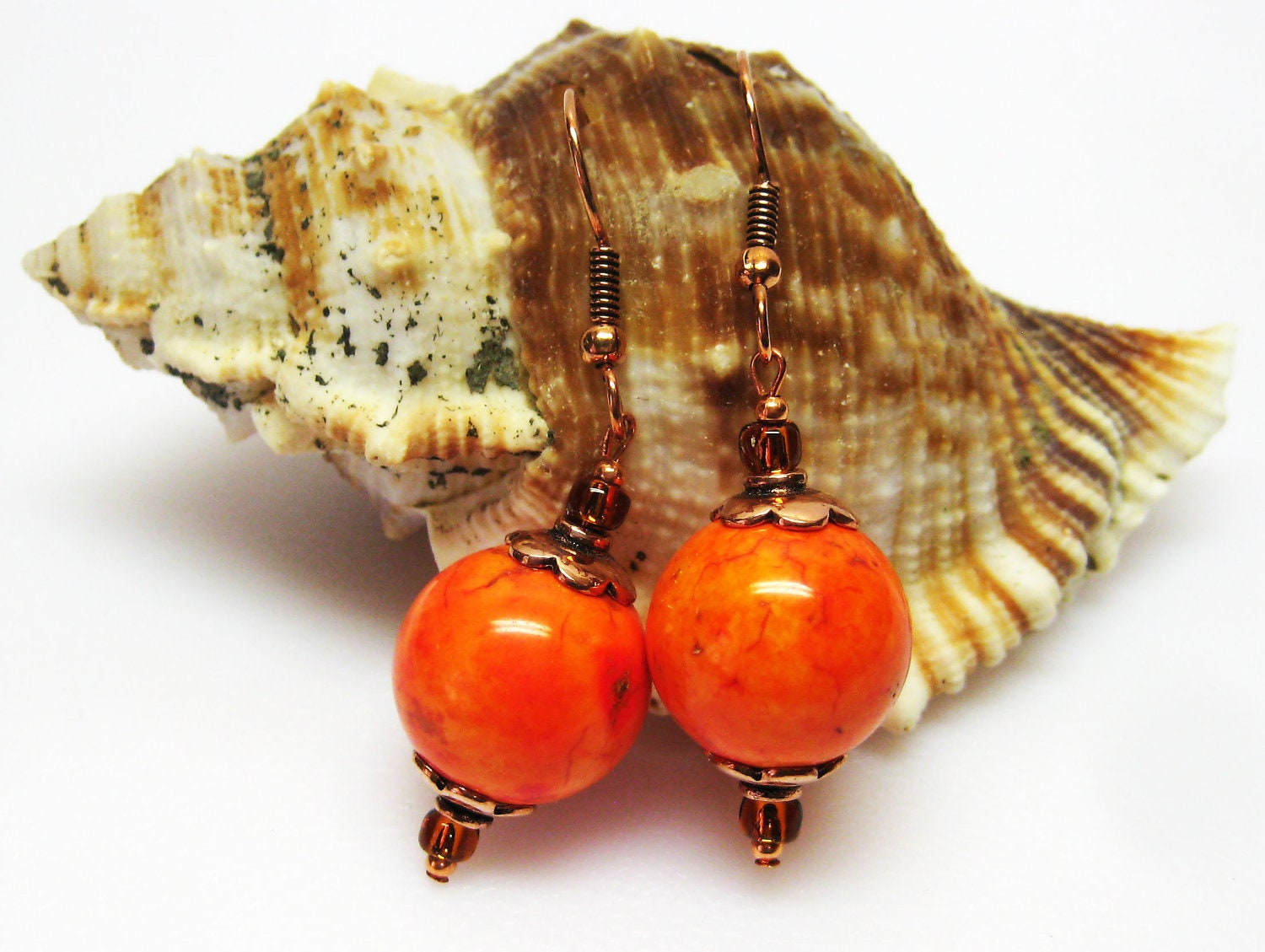 Burnt Orange Earrings - Orange Turquoise - Autumn - Fall - Pumpkin Orange