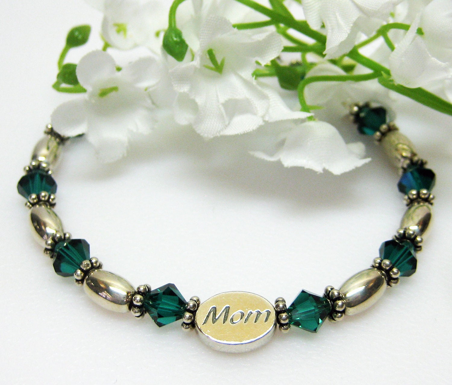 Emerald Green Bracelet - Mom Bracelet - Gift For Mom - Mother - Swarovski Crystal - Sterling Silver