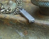 Printers press letter . small s- Industrial upcycled vintage . Unisex Metal Bar Initial pendant Necklace. Gift for him or her