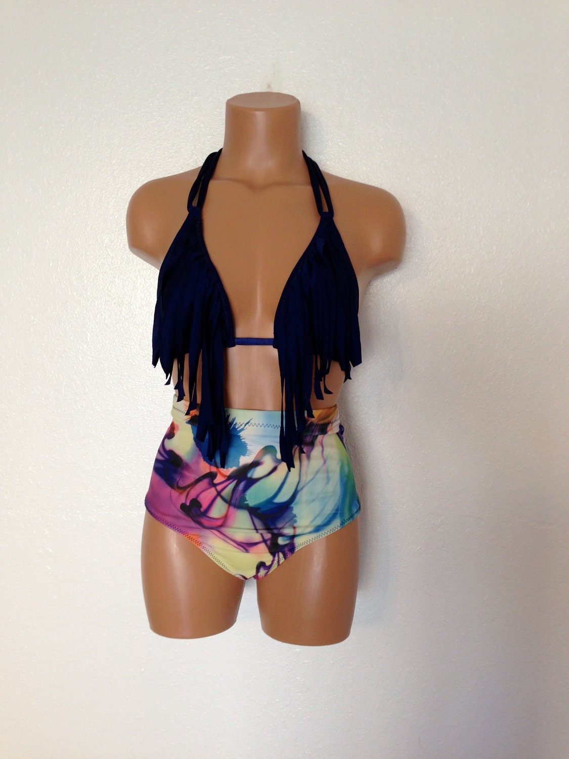 Tie dye fringe retro swimsuit