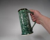 Celtic Beer Stein - Emerald Green Glaze - 22oz - Foodsafe, Functional Stoneware for Father's Day - Kitchen, Home Decor, Weddings, Gifts