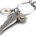 White Angel Steampunk Necklace Charm Holder - Diamante and Gold Leaf - Long Chain Necklace