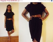 Sale Vintage 1980s Dress / Little Black Dress / 80s Black Dolman Dress /  80s Black Dress