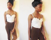 Sale Vintage 1980s Bustier  / 80s White Leather Bustier Striped Top / Crop Leather Top