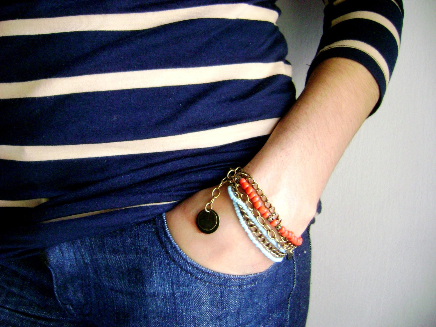 Indie style - Boho chic red turquoise stacked bracelet
