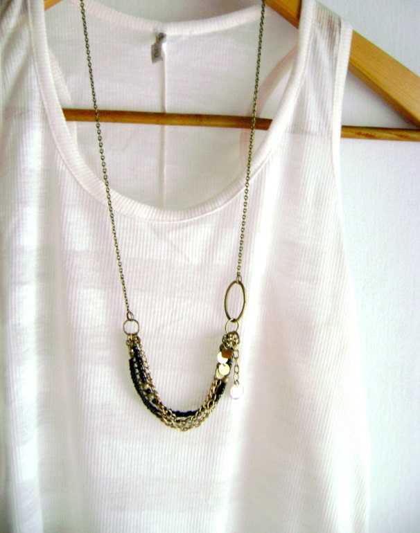 Sparkle - Black golden multiple chains bohemian long necklace - DivinaLocura