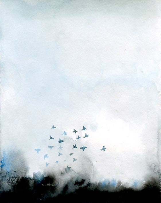 Flock birds Original watercolor painting 8x10 inch