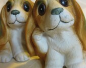Two little Basset Hound puppies - Vintage 80's Homco Dog Figurine set