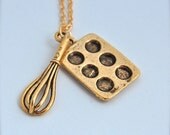 Baking Necklace Cupcake/Muffin Baking Pan Charms Gold